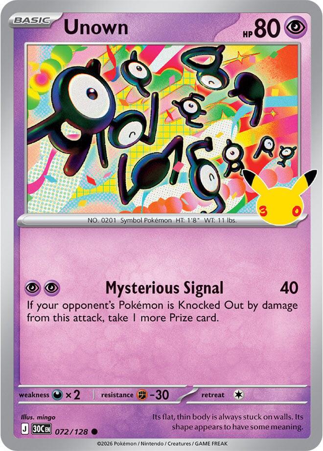 Unown #72 Pokemon 30th Celebration