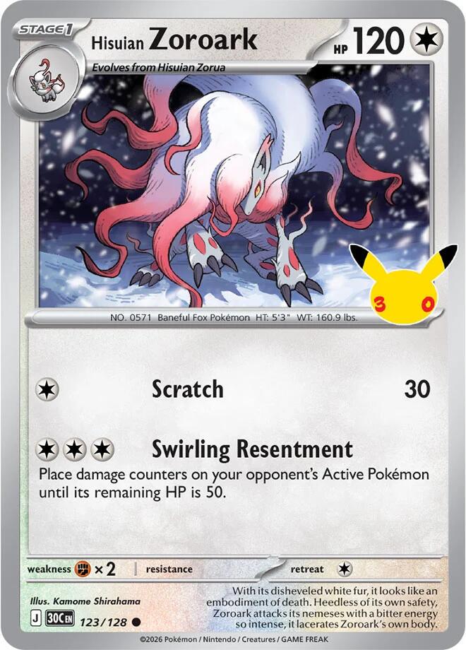 Hisuian Zoroark #123 Pokemon 30th Celebration