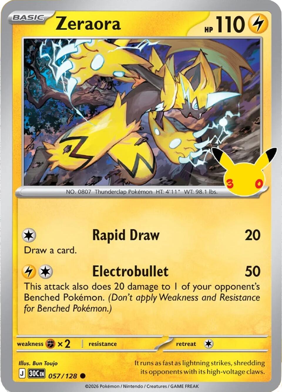 Zeraora #57 Pokemon 30th Celebration