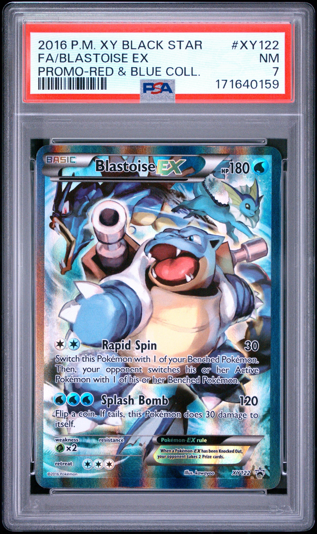 PSA 7 2016 POKEMON XY BLACK STAR PROMOS #XY122 FA/BLASTOISE EX PROMO-RED & BLUE COLL.