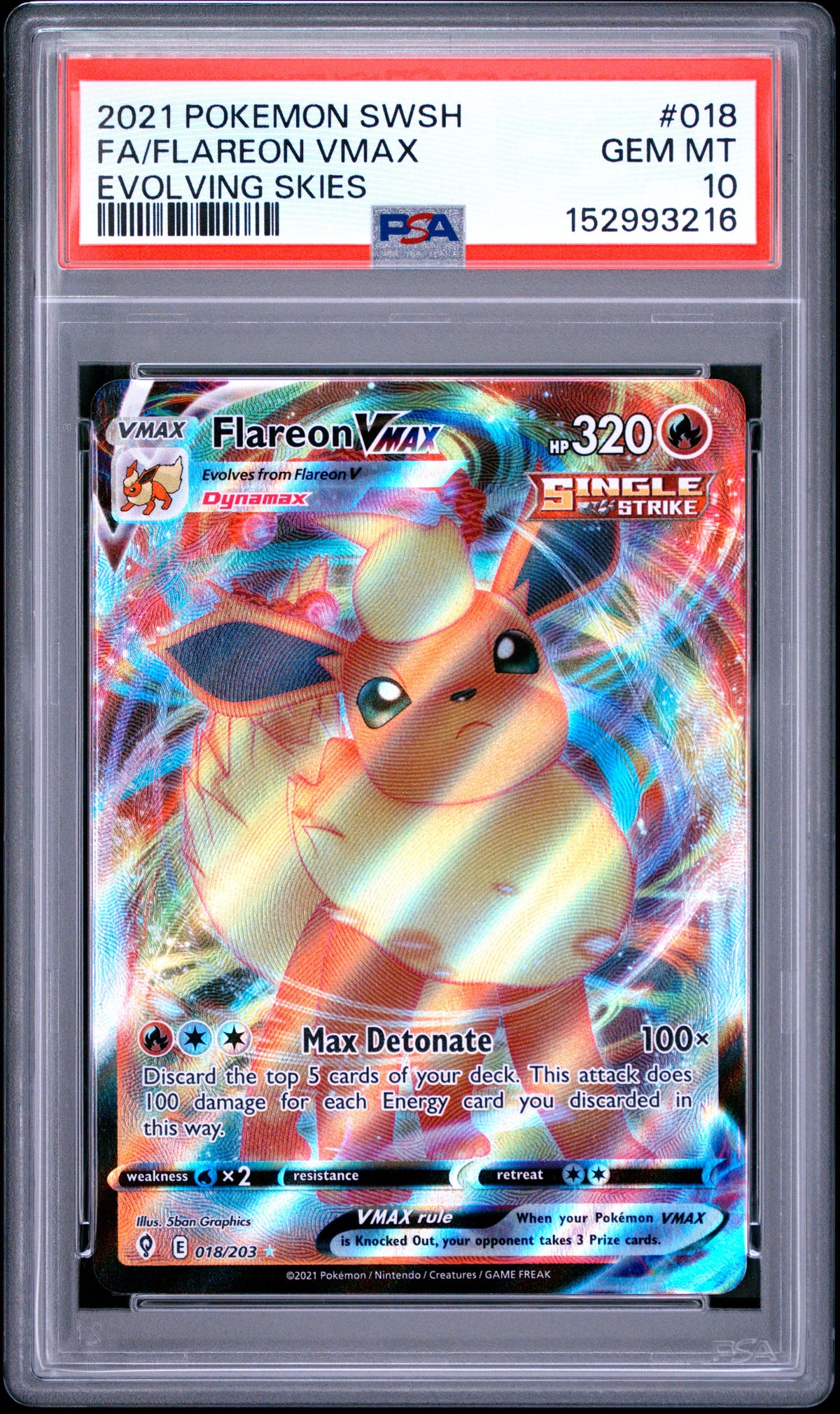 PSA 10 2021 POKEMON SWORD & SHIELD EVOLVING SKIES #018 FA/FLAREON VMAX EVOLVING SKIES