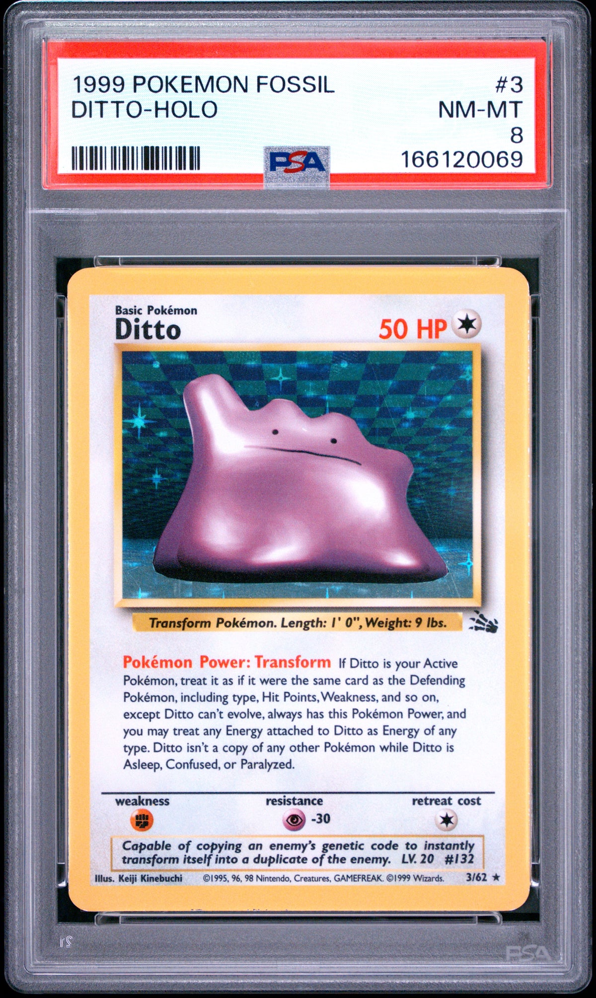 PSA 8 1999 POKEMON FOSSIL #3 DITTO-HOLO