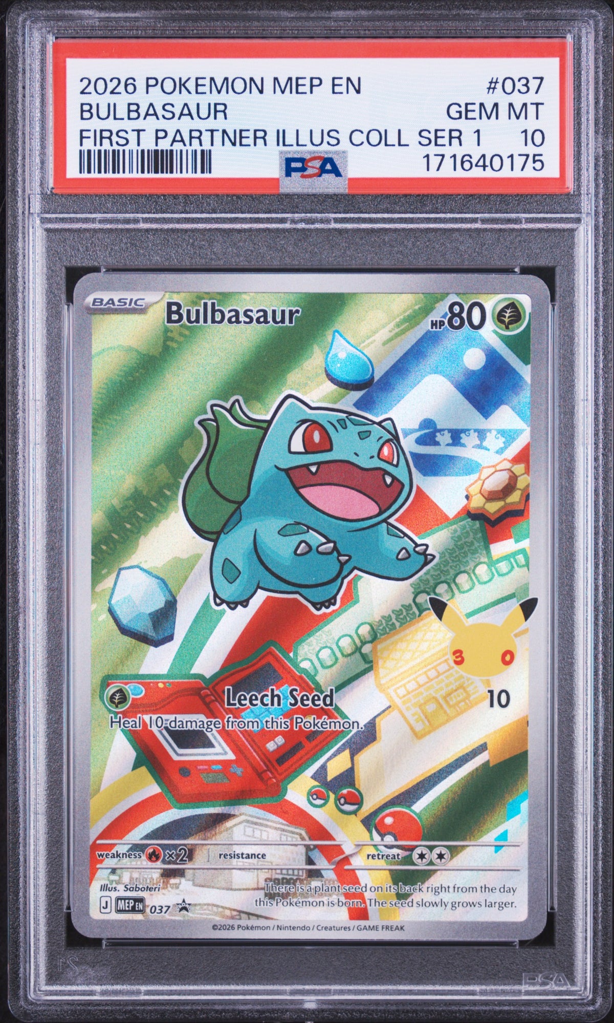 PSA 10 2026 POKEMON MEP EN-MEGA EVOLUTION BLACK STAR PROMOS #037 BULBASAUR FIRST PARTNER ILLUS COLL SER 1