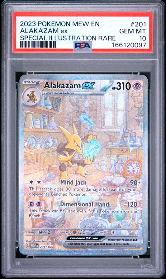 PSA 10 2023 POKEMON MEW EN-151 #201 ALAKAZAM ex SPECIAL ILLUSTRATION RARE