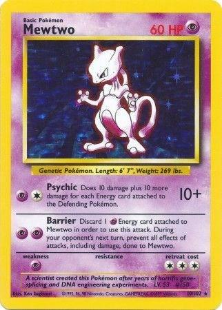 Mewtwo #10 Pokemon Base Set - DAMAGED