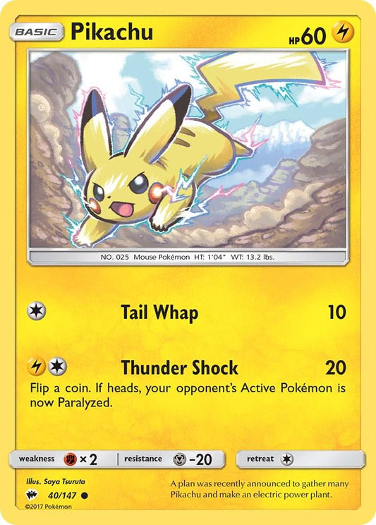 Pikachu #40 Pokemon Burning Shadows Lightly Played Condition
