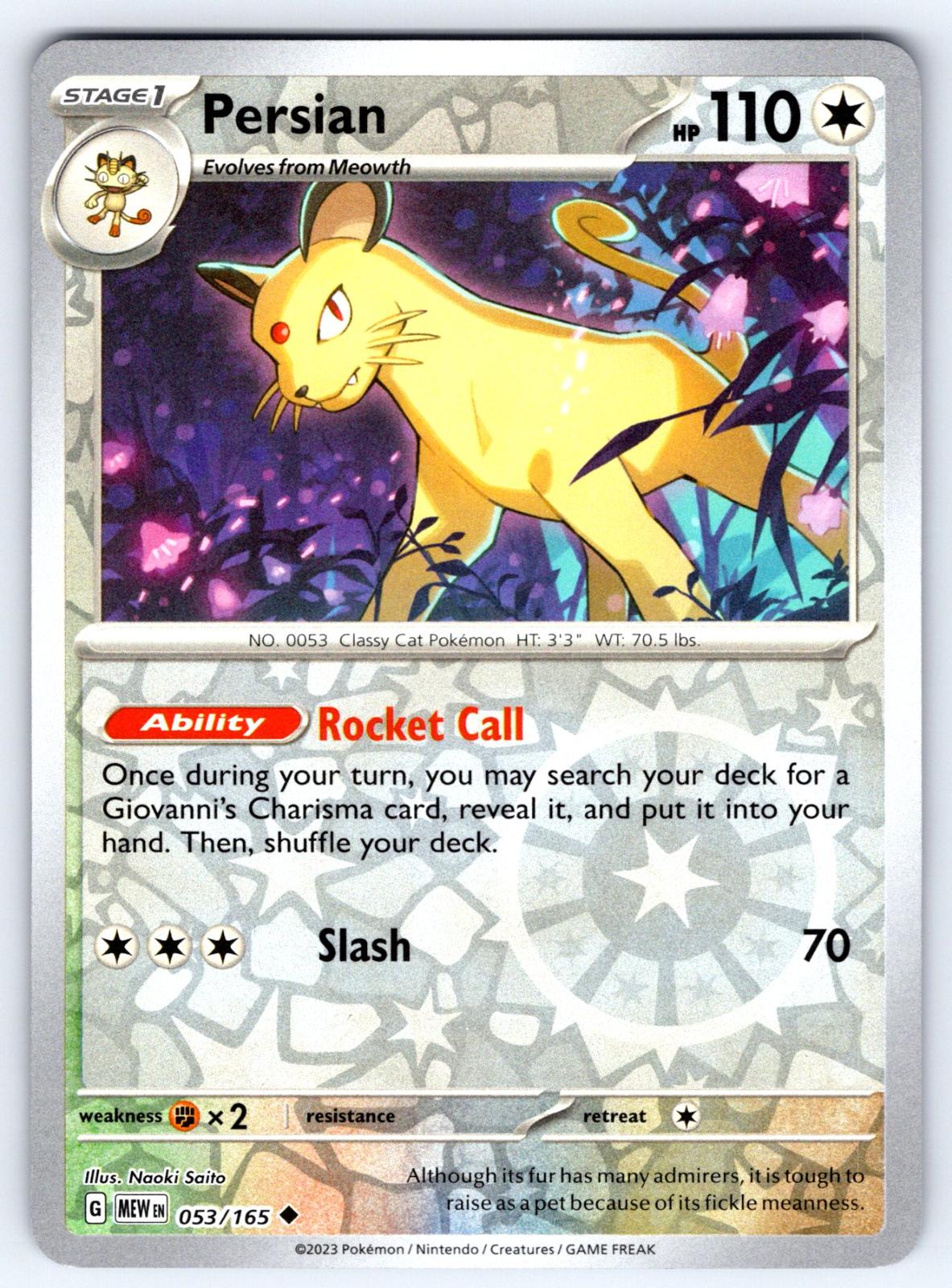 Persian [Reverse Holo] #53 Pokemon Scarlet & Violet 151