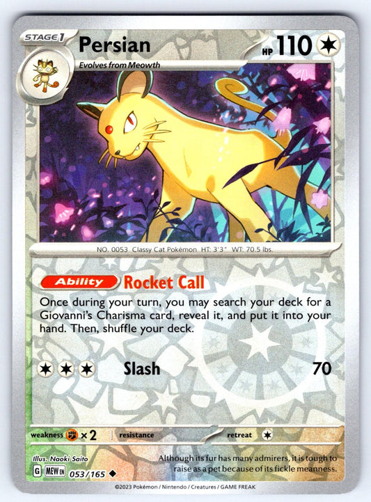 Persian [Reverse Holo] #53 Pokemon Scarlet & Violet 151