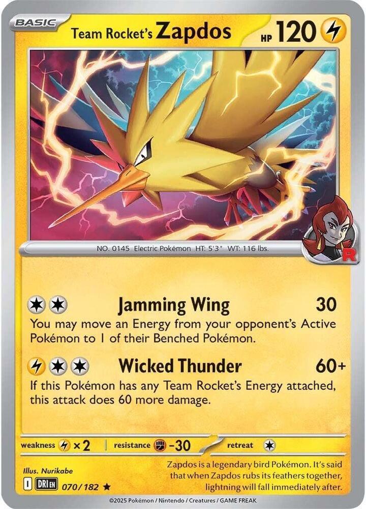 Team Rocket's Zapdos [Cosmos Holo] #70 Pokemon Destined Rivals
