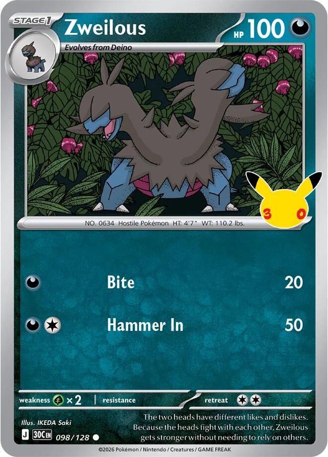 Zweilous #98 Pokemon 30th Celebration