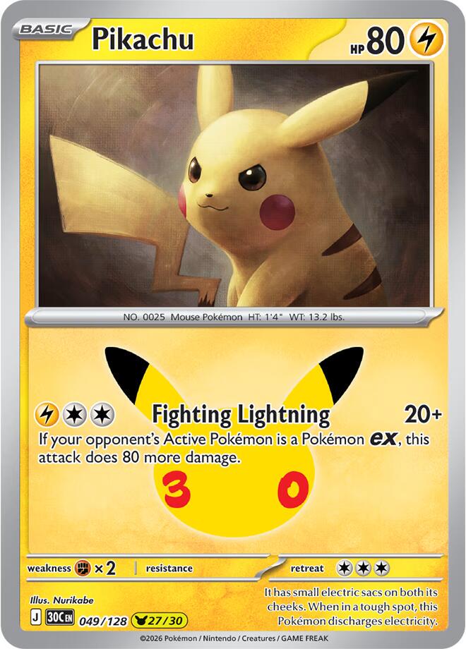 Pikachu #49 Pokemon 30th Celebration