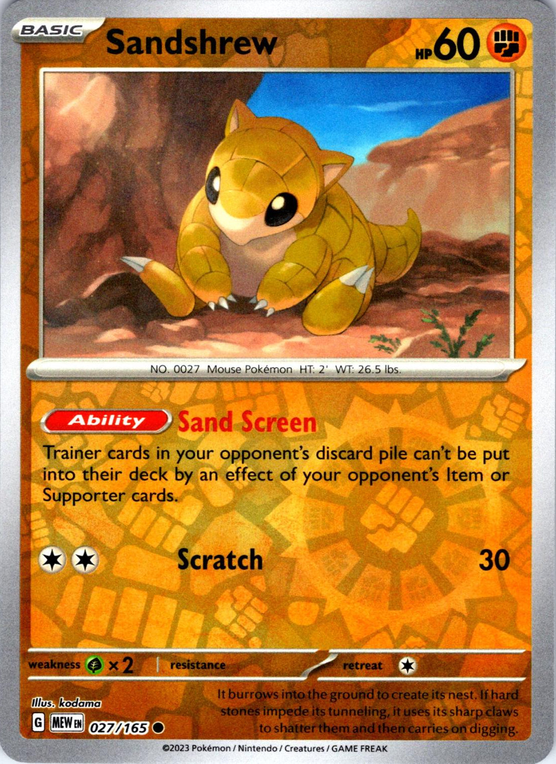 Sandshrew [Reverse Holo] #27 Pokemon Scarlet & Violet 151