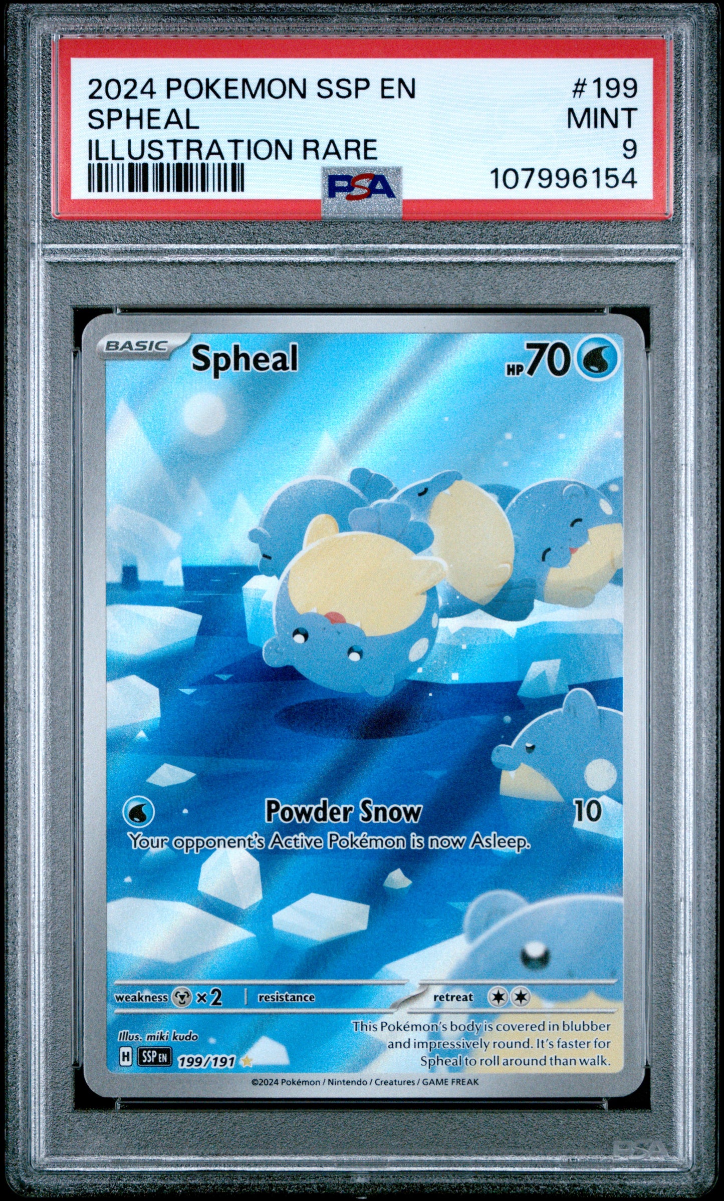 2024 POKEMON SSP EN-SURGING SPARKS #199 SPHEAL ILLUSTRATION RARE PSA 9