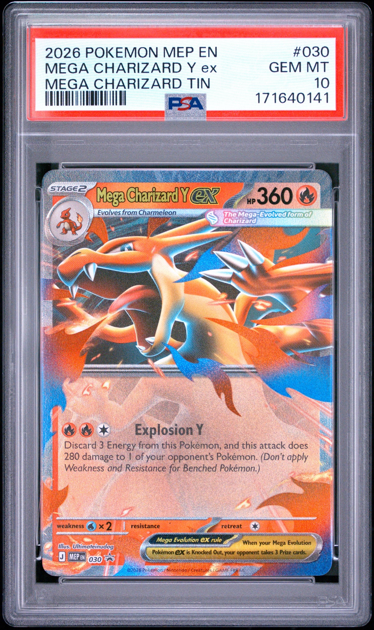 PSA 10 2026 POKEMON MEP EN-MEGA EVOLUTION BLACK STAR PROMOS #030 MEGA CHARIZARD Y ex MEGA CHARIZARD TIN