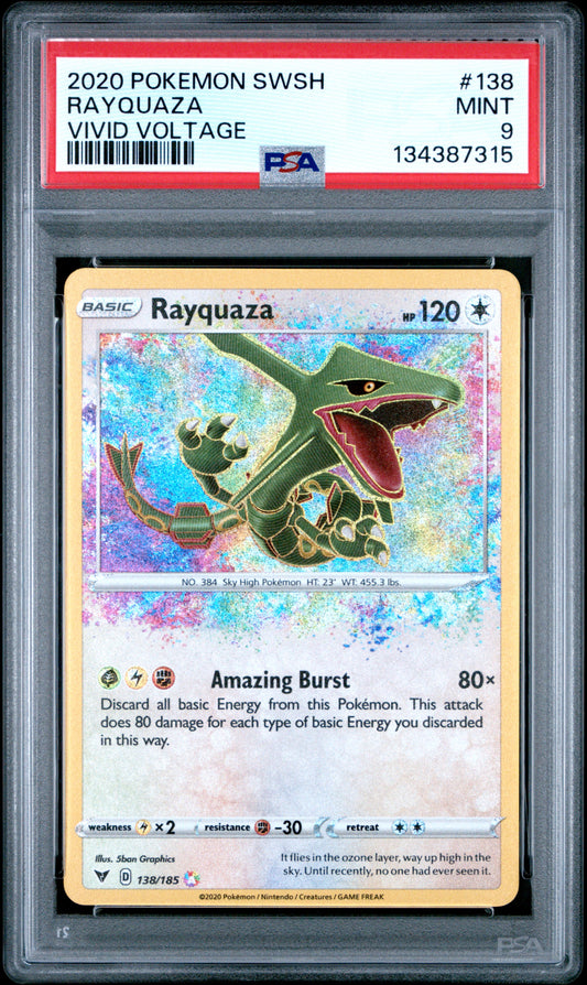 2020 POKEMON SWORD & SHIELD VIVID VOLTAGE #138 RAYQUAZA VIVID VOLTAGE PSA 9