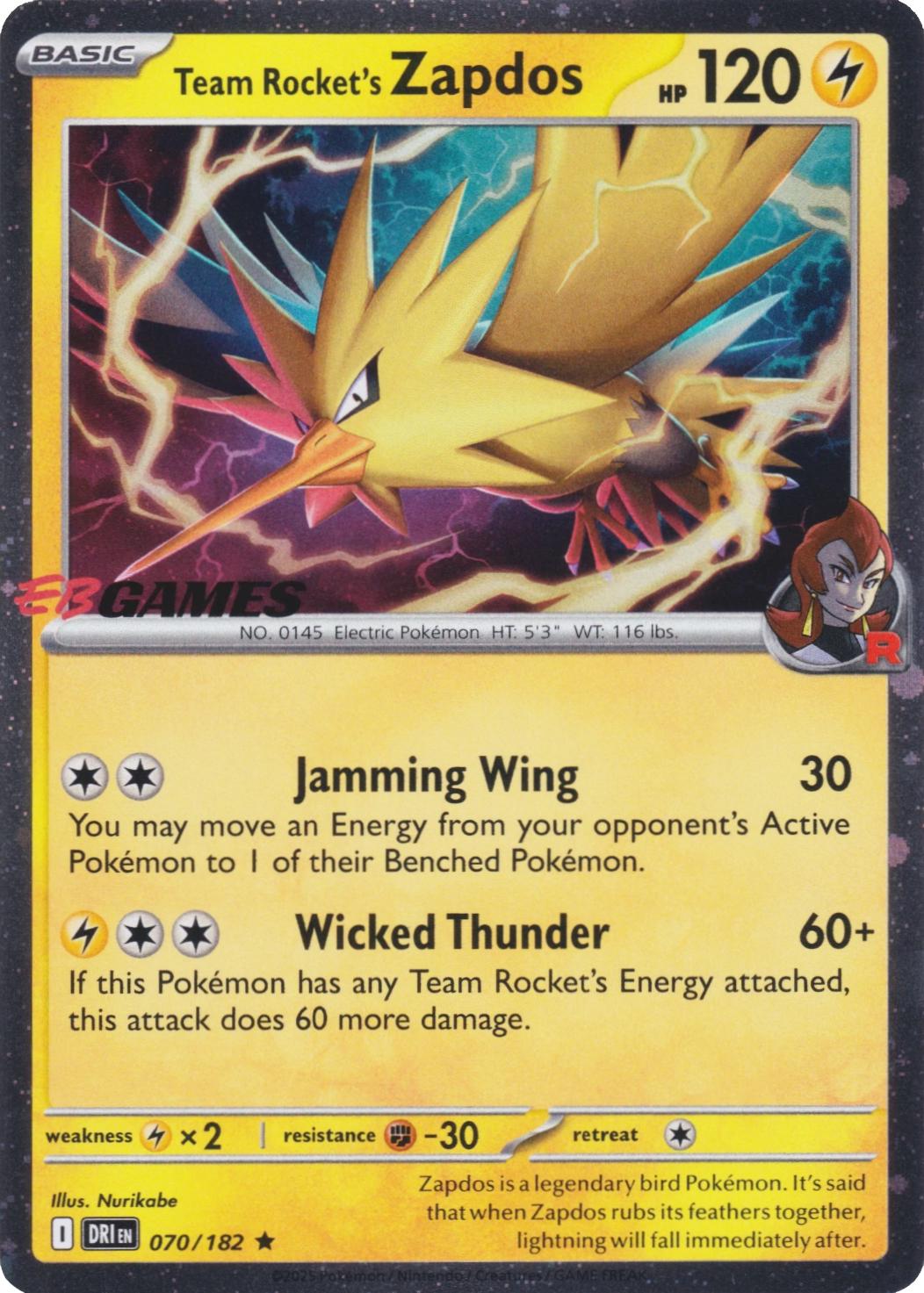Team Rocket's Zapdos [EB Games] #70 Pokemon Destined Rivals