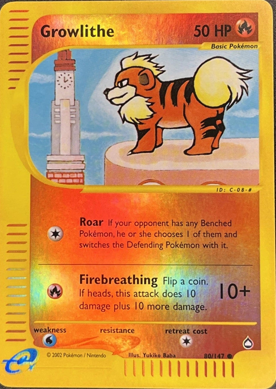 POKEMON GROWLITHE REVERSE HOLO FOIL 80/147 AQUAPOLIS ENGLISH LIGHTLY PLAYED