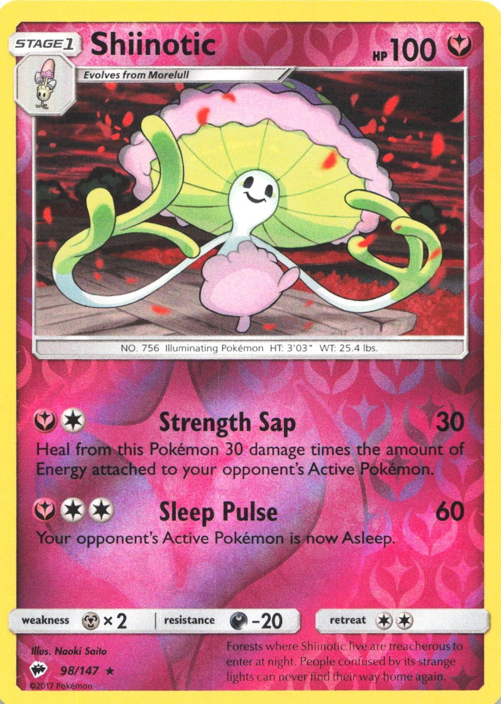 Shiinotic [Reverse Holo] #98 Pokemon Burning Shadows (Moderately Played)