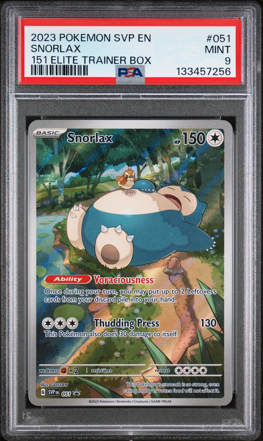 2023 POKEMON SVP EN-SV BLACK STAR PROMO #051 SNORLAX 151 ELITE TRAINER BOX PSA 9